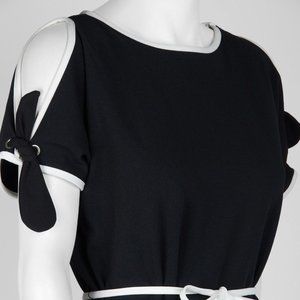 Sharagano Piping Detail Tie Sleeve Stretch Crepe Dress